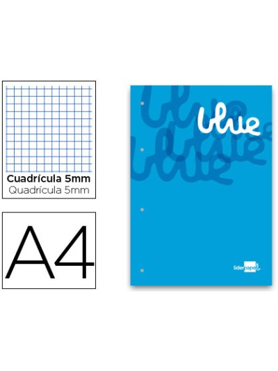 Bloc encolado liderpapel cuadro 5 mm azul a4 natural 100 hojas 100 g/m2