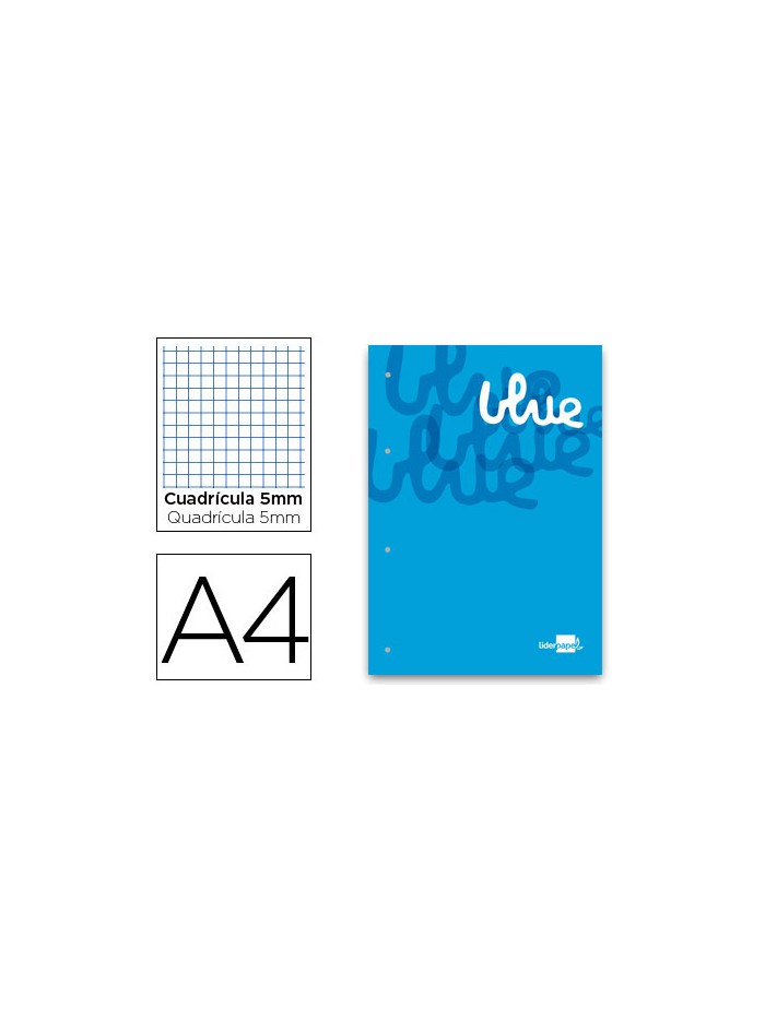 Bloc encolado liderpapel cuadro 5 mm azul a4 natural 100 hojas 100 g/m2 Bloc encolado liderpapel cuadro 5 mm azul a4 natural 100 hojas 100 g/m2