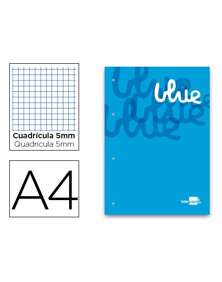 Bloc encolado liderpapel cuadro 5 mm azul a4 natural 100 hojas 100 g/m2