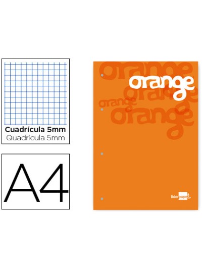 Bloc encolado liderpapel cuadro 5 mm naranja a4 natural100 hojas 100 g/m2