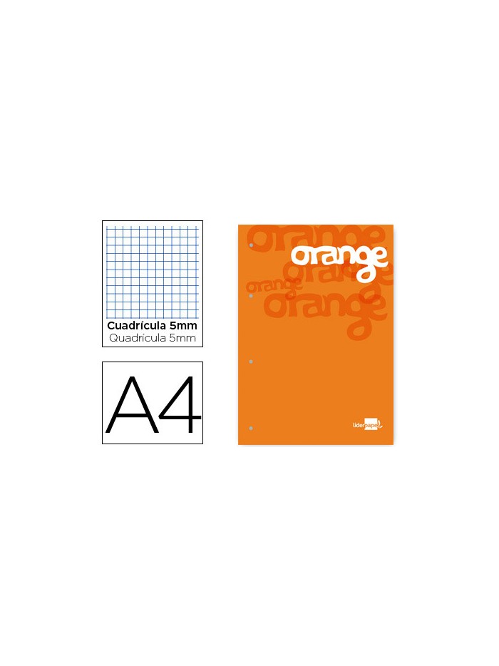 Bloc encolado liderpapel cuadro 5 mm naranja a4 natural100 hojas 100 g/m2 Bloc encolado liderpapel cuadro 5 mm naranja a4 natural100 hojas 100 g/m2
