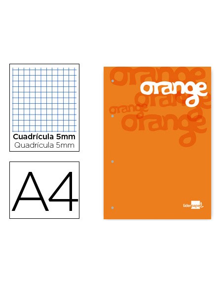 Bloc encolado liderpapel cuadro 5 mm naranja a4 natural100 hojas 100 g/m2