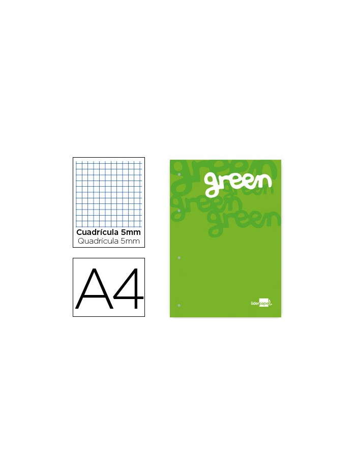 Bloc encolado liderpapel cuadro 5 mm verde a4 natural 100 hojas 100 g/m2 Bloc encolado liderpapel cuadro 5 mm verde a4 natural 100 hojas 100 g/m2