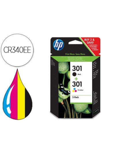 Ink jet hp 301 pack con tinta negra y tinta tricolor 1000/1001 3000/ 3050/3050se/3050ve 1050a/2050a/2054a/3050a