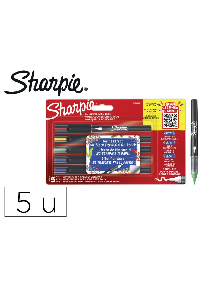 Rotulador sharpie acrylic punta pincel blister de 5 unidades colores surtidos Rotulador sharpie acrylic punta pincel blister de 5 unidades colores surtidos