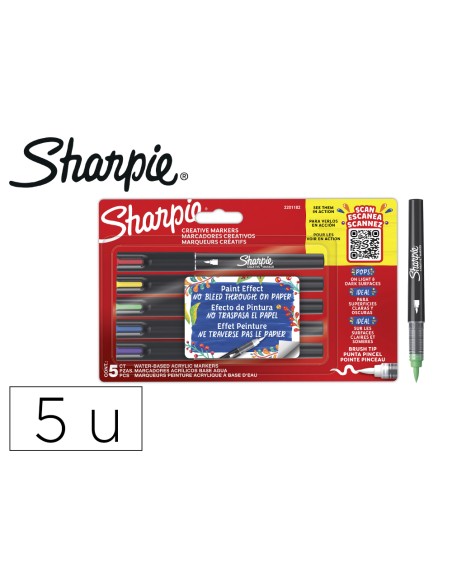 Rotulador sharpie acrylic punta pincel blister de 5 unidades colores surtidos