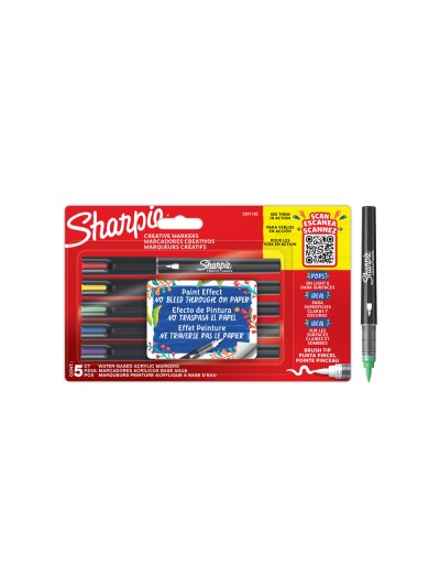Rotulador sharpie acrylic punta pincel blister de 5 unidades colores surtidos