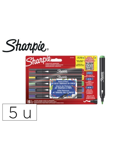 Rotulador sharpie acrylic punta redonda blister de 5 unidades colores surtidos