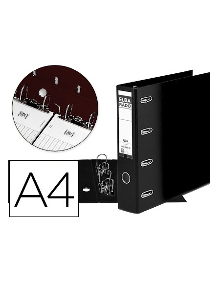 Archivador de palanca elba carton forrado din a4 negro lomo de 75 mm rado con doble mecanismo