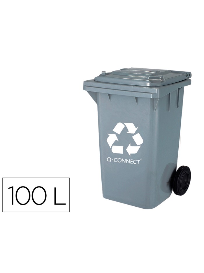 Papelera contenedor q-connect plastico gris para desechos en general 100 l con tapa y ruedas 750x470x370 mm Papelera contenedor q-connect plastico gris para desechos en general 100 l con tapa y ruedas 750x470x370 mm