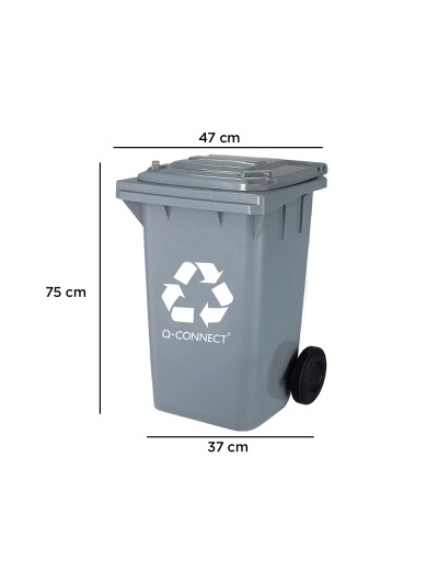 Papelera contenedor q-connect plastico gris para desechos en general 100 l con tapa y ruedas 750x470x370 mm