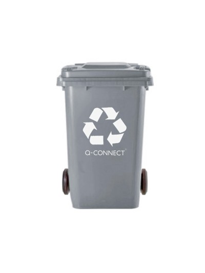 Papelera contenedor q-connect plastico gris para desechos en general 100 l con tapa y ruedas 750x470x370 mm