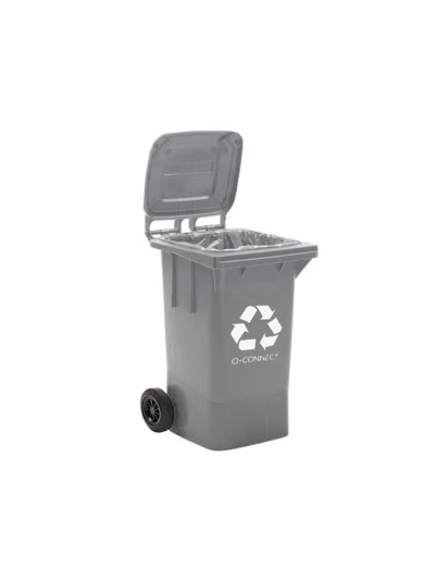 Papelera contenedor q-connect plastico gris para desechos en general 100 l con tapa y ruedas 750x470x370 mm