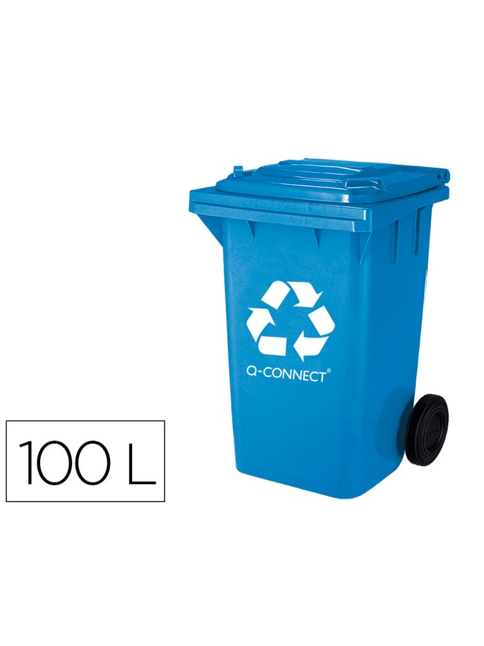 Papelera contenedor q-connect plastico azul para papel y carton 100l con tapa y ruedas 750x470x370 mm Papelera contenedor q-connect plastico azul para papel y carton 100l con tapa y ruedas 750x470x370 mm