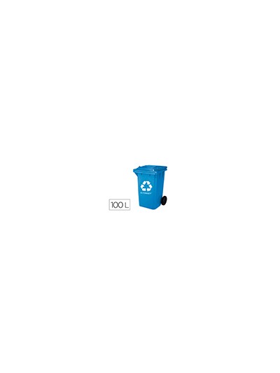 Papelera contenedor q-connect plastico azul para papel y carton 100l con tapa y ruedas 750x470x370 mm