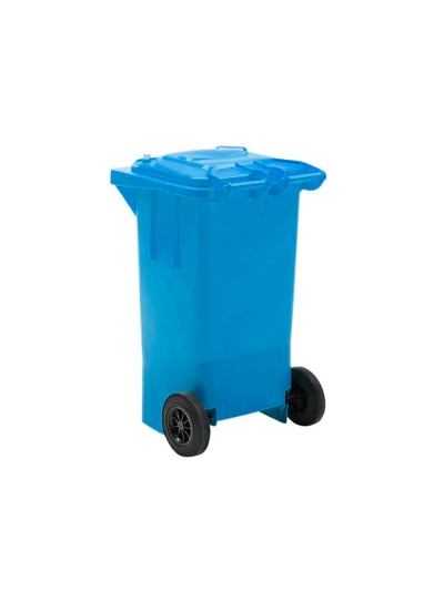 Papelera contenedor q-connect plastico azul para papel y carton 100l con tapa y ruedas 750x470x370 mm
