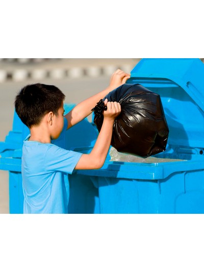 Papelera contenedor q-connect plastico azul para papel y carton 100l con tapa y ruedas 750x470x370 mm