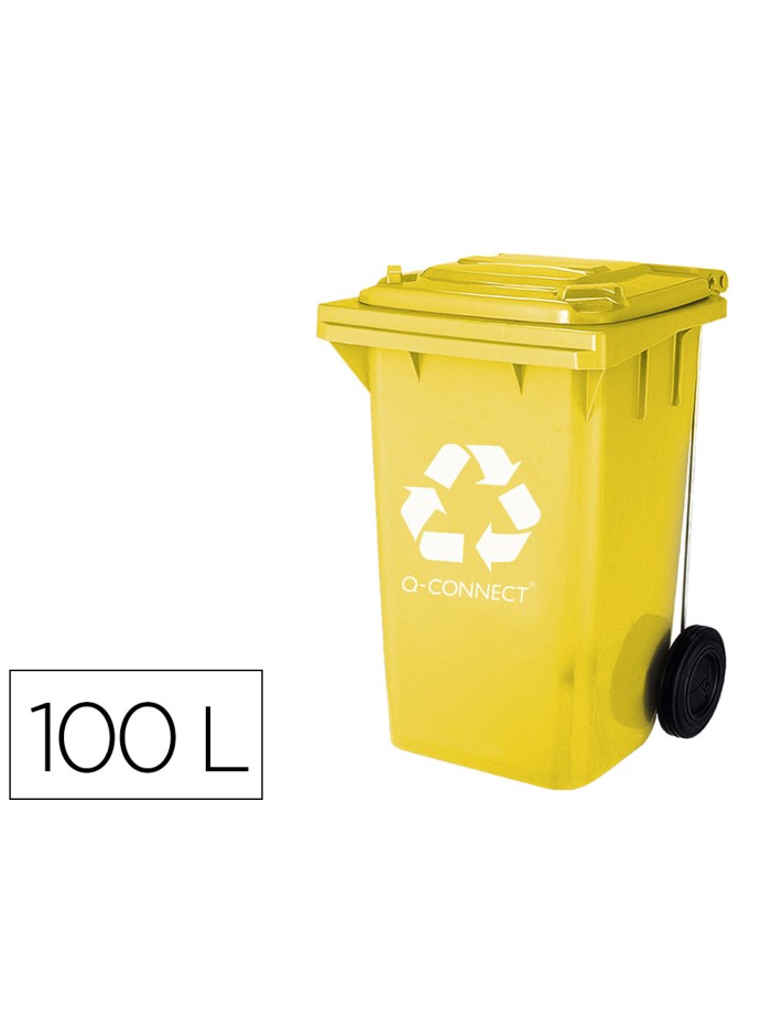 Papelera contenedor q-connect plastico amarillo para plasticos y envases metalicos 100l con tapa y ruedas 750x470x370 mm Papelera contenedor q-connect plastico amarillo para plasticos y envases metalicos 100l con tapa y ruedas 750x470x370 mm