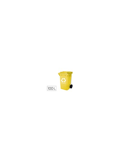 Papelera contenedor q-connect plastico amarillo para plasticos y envases metalicos 100l con tapa y ruedas 750x470x370 mm