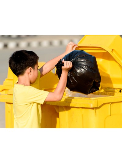 Papelera contenedor q-connect plastico amarillo para plasticos y envases metalicos 100l con tapa y ruedas 750x470x370 mm