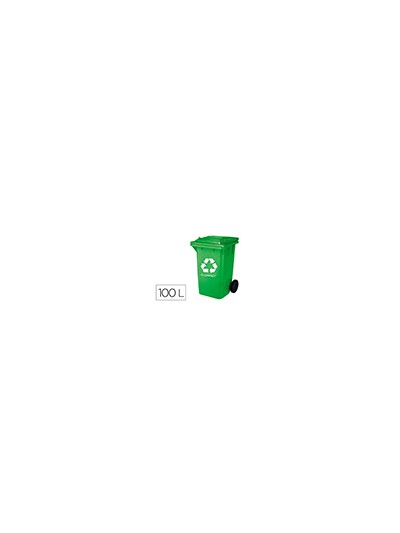Papelera contenedor q-connect plastico verde para envases de vidrio 100l con tapa y ruedas 750x470x370 mm