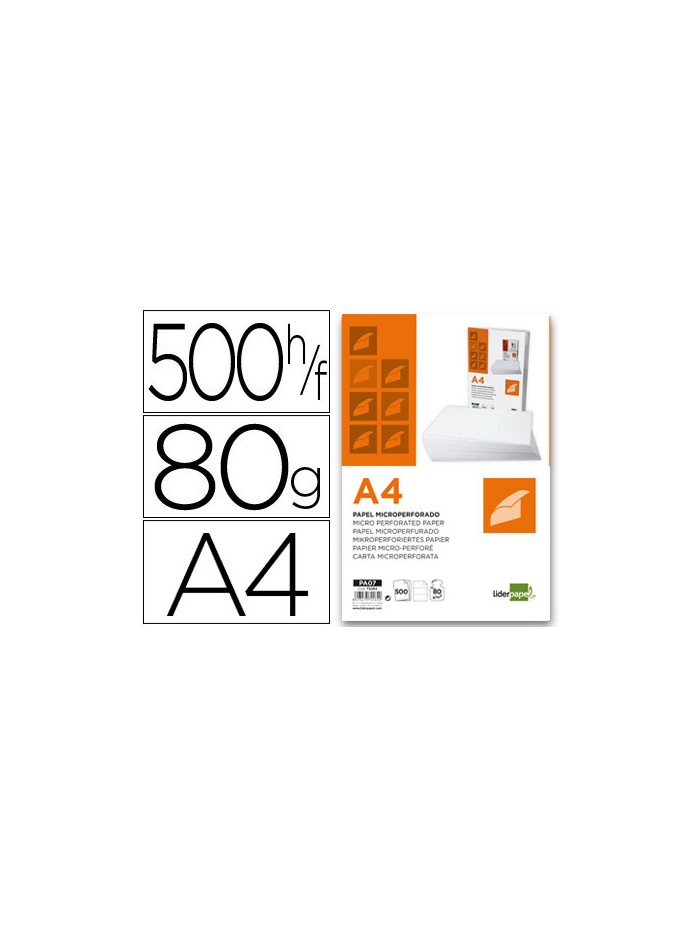 Papel liderpapel a4 80g/m2 liso microperforado en tres partes iguales paquete de 500 hojas Papel liderpapel a4 80g/m2 liso microperforado en tres partes iguales paquete de 500 hojas