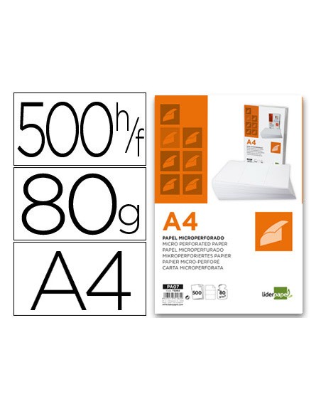 Papel liderpapel a4 80g/m2 liso microperforado en tres partes iguales paquete de 500 hojas