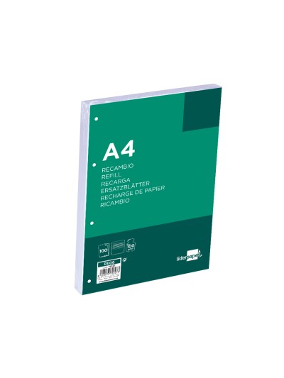 Recambio liderpapel a4 100 hojas 100 g/m2 rayado horizontal 4 taladros bandas de 5 colores