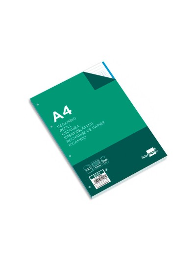 Recambio liderpapel a4 100 hojas 100g/m2 cuadro 5mm 4 taladros bandas de 5 colores