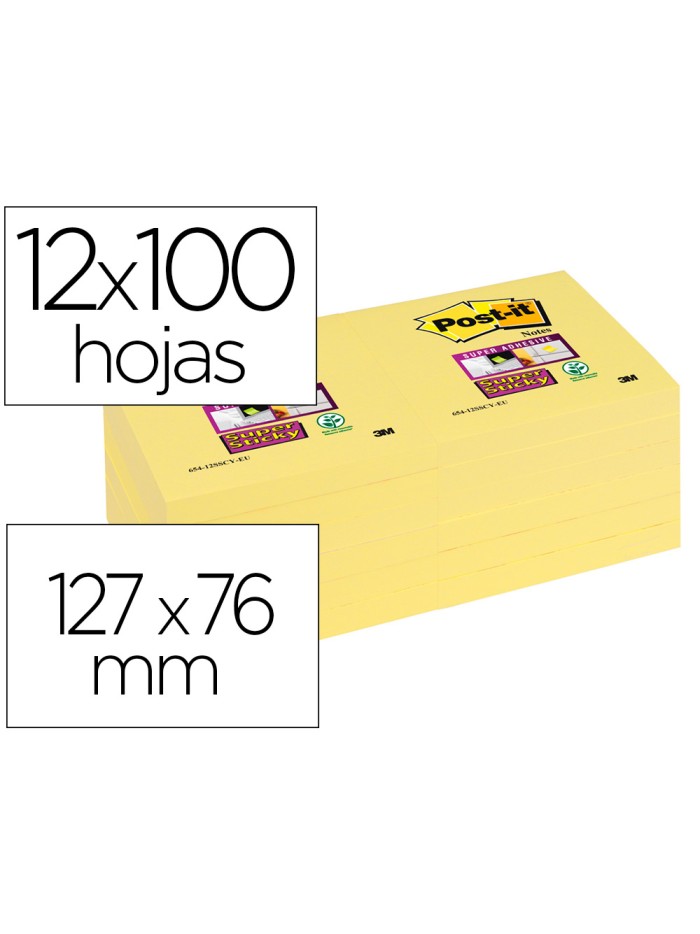 Bloc de notas adhesivas quita y pon post-it super sticky 76x127 mm con 12 bloc amarillo canario Bloc de notas adhesivas quita y pon post-it super sticky 76x127 mm con 12 bloc amarillo canario