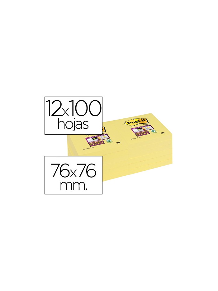 Bloc de notas adhesivas quita y pon post-it super sticky 76x76 mm con 12 bloc amarillo canario Bloc de notas adhesivas quita y pon post-it super sticky 76x76 mm con 12 bloc amarillo canario