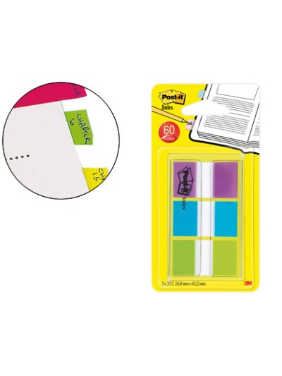Banderitas separadoras post-index 680-roy verde azul y violeta dispensador funda 3x20