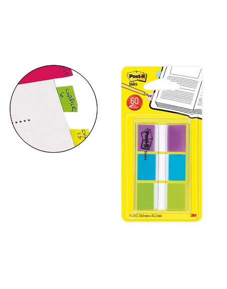 Banderitas separadoras post-index 680-roy verde azul y violeta dispensador funda 3x20