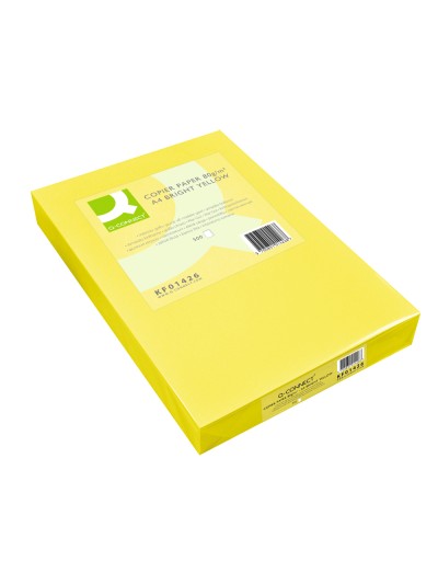 Papel color q-connect din a3 80gr amarillo neon paquete de 500 hojas
