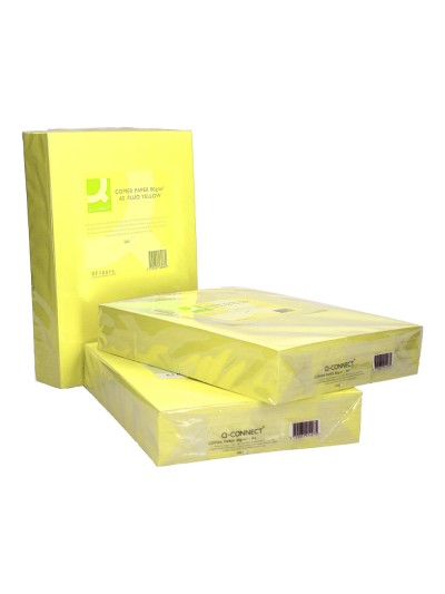 Papel color q-connect din a3 80gr amarillo neon paquete de 500 hojas