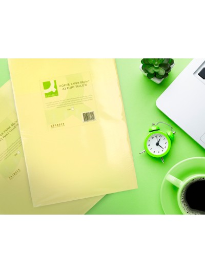 Papel color q-connect din a3 80gr amarillo neon paquete de 500 hojas