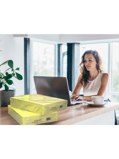 Papel color q-connect din a3 80gr amarillo neon paquete de 500 hojas