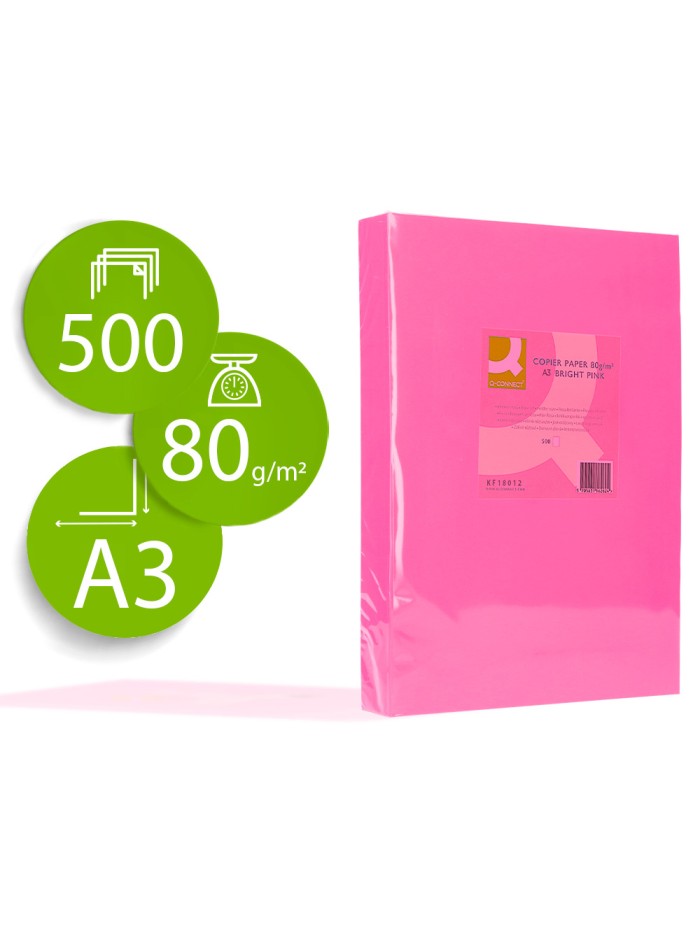 Papel color q-connect din a3 80gr rosa intenso paquete de 500 hojas Papel color q-connect din a3 80gr rosa intenso paquete de 500 hojas