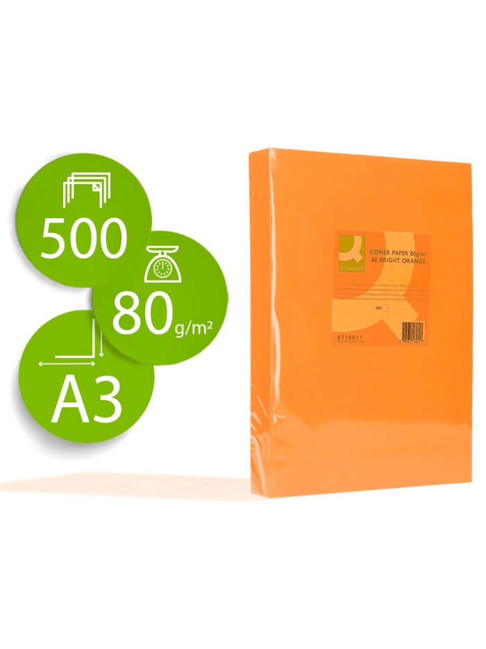 Papel color q-connect din a3 80 gr naranja intenso paquete de 500 hojas Papel color q-connect din a3 80 gr naranja intenso paquete de 500 hojas