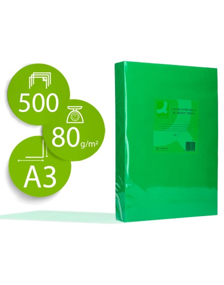 Papel color q-connect din a3 80gr verde intenso paquete de 500 hojas