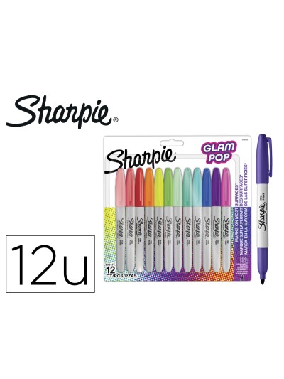 Rotulador sharpie permanente fino glam pop blister de 12 unidades colores surtidos