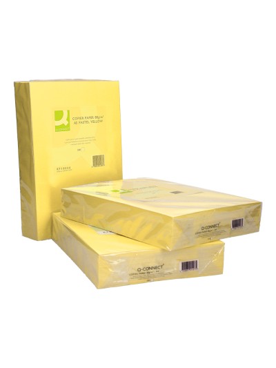 Papel color q-connect din a3 80gr amarillo paquete de 500 hojas