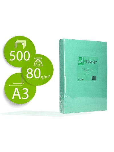 Papel color q-connect din a3 80gr verde paquete de 500 hojas