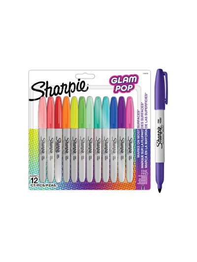 Rotulador sharpie permanente fino glam pop blister de 12 unidades colores surtidos