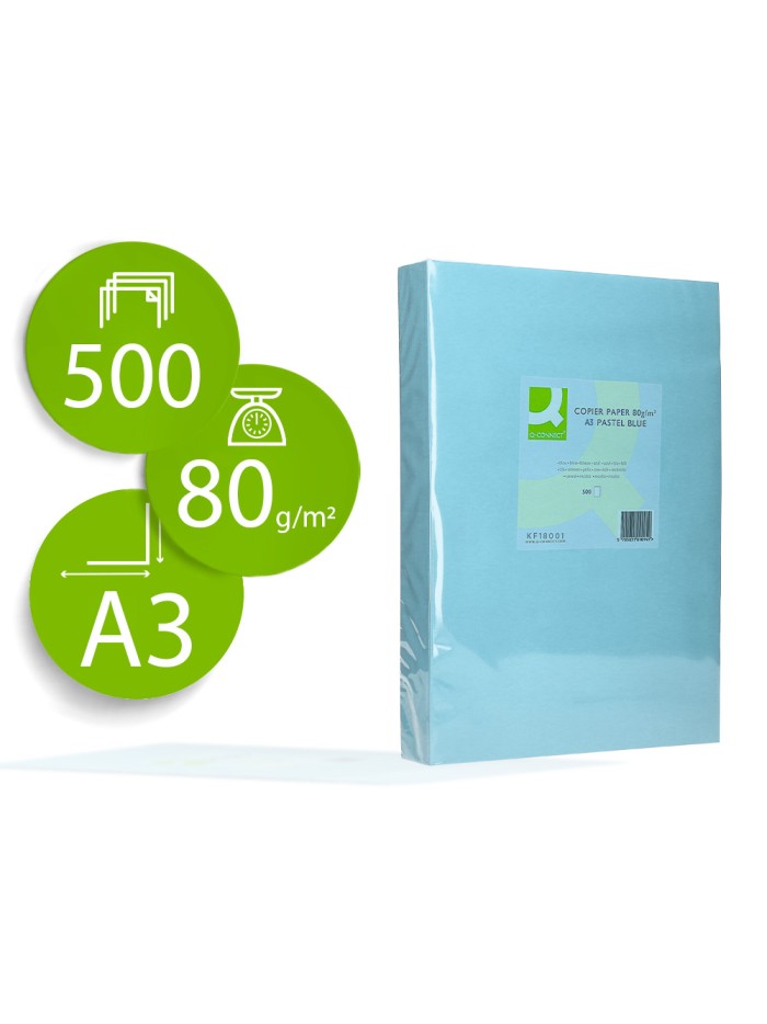 Papel color q-connect din a3 80gr celeste paquete de 500 hojas Papel color q-connect din a3 80gr celeste paquete de 500 hojas