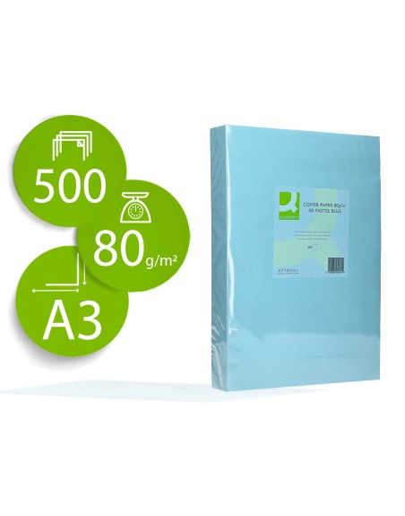 Papel color q-connect din a3 80gr celeste paquete de 500 hojas