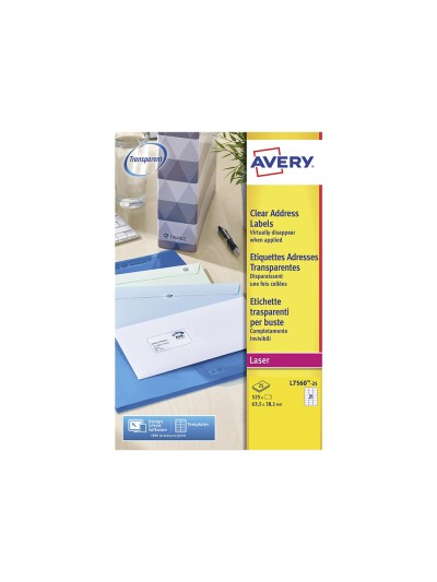 Etiqueta adhesivas resistente avery transparente 38,1x21,2 mm caja de 1625 unidades