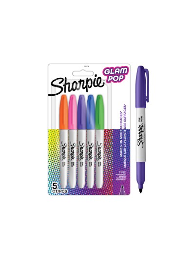 Rotulador sharpie permanente fino glam pop blister de 5 unidades colores surtidos