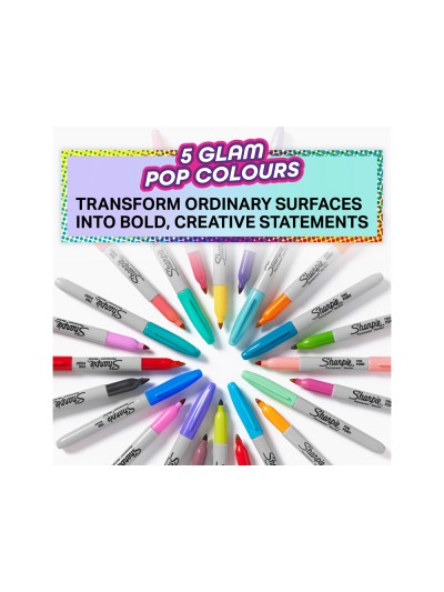 Rotulador sharpie permanente fino glam pop blister de 5 unidades colores surtidos
