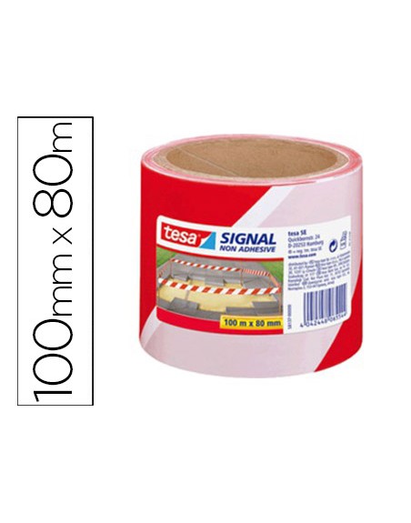 Cinta de señalizacion tesa rojo y blanco 100mt x 80 mm